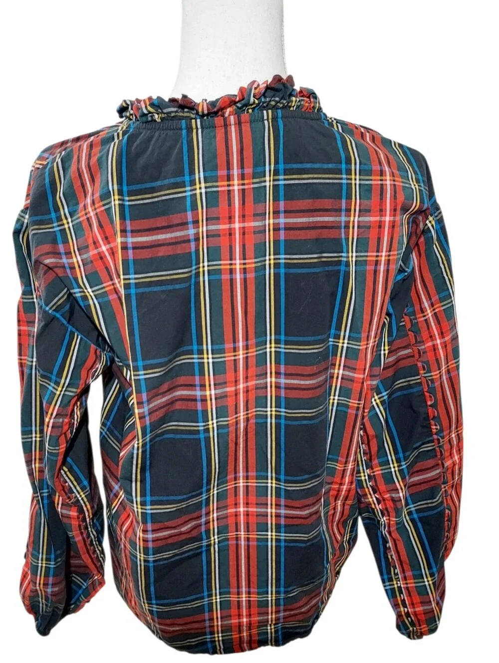 J. Crew Scalloped Tartan Plaid Tie-Neck Blouse M